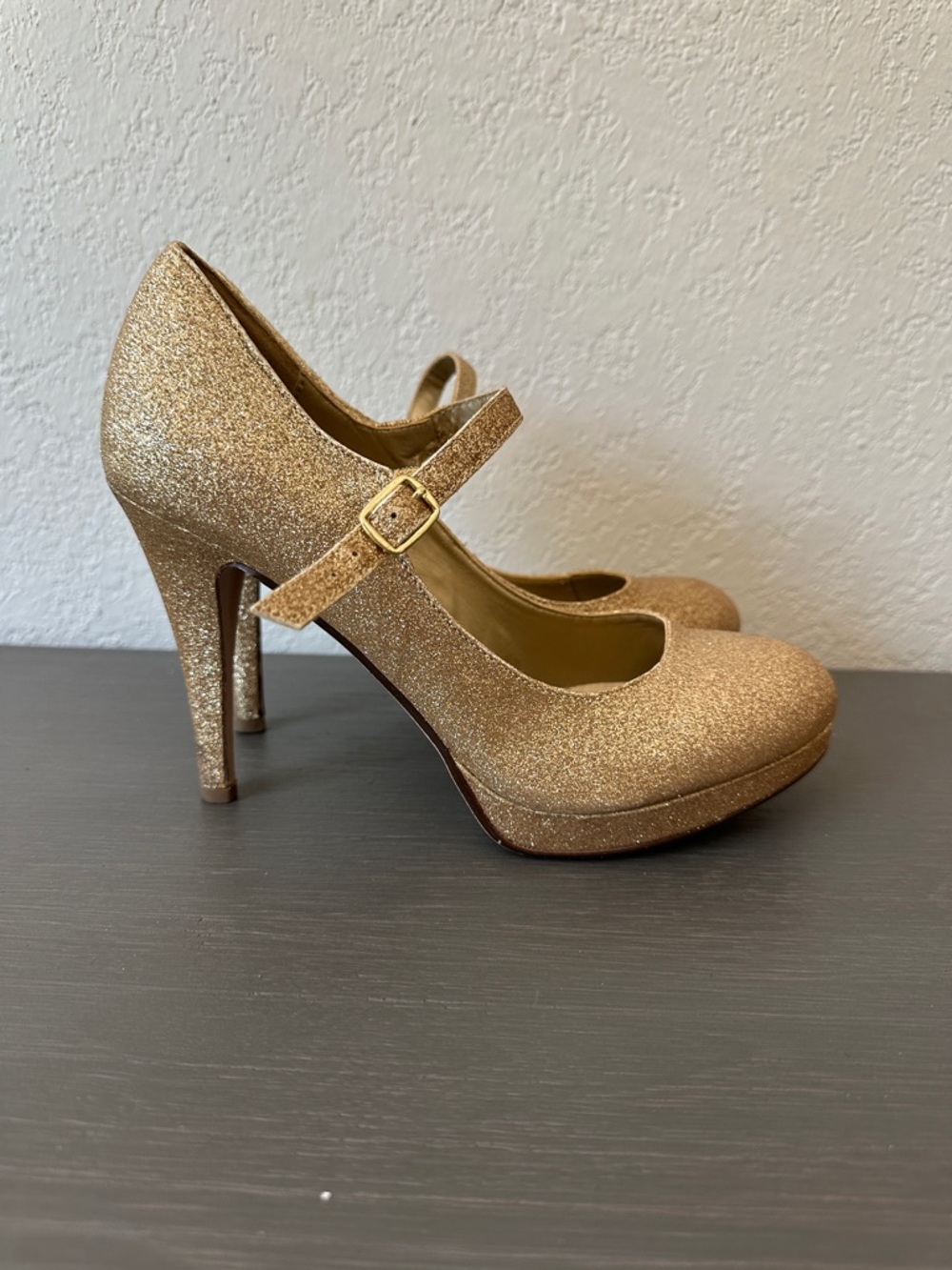 Delicious Gold Glitter Mary Jane Platform Heels